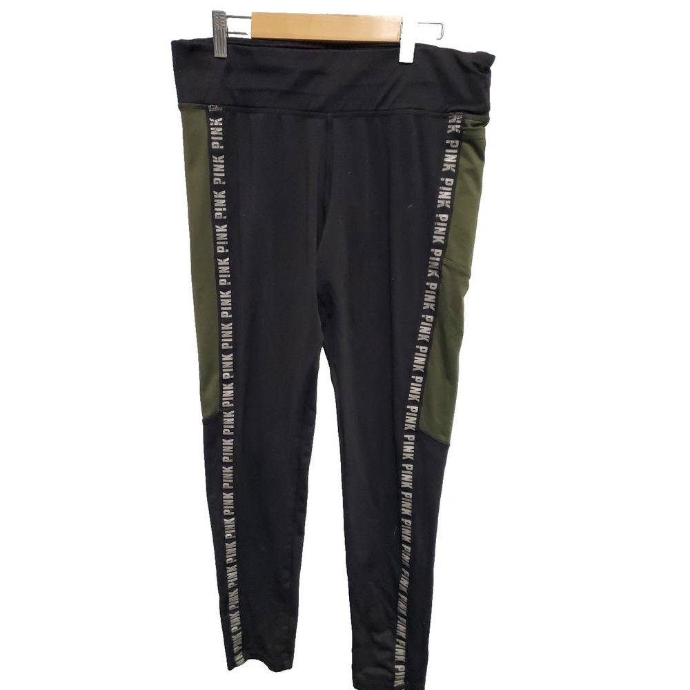 Victoria's Secret‎ PINK Logo Cozy Yoga Legging Black Army Green Size Large